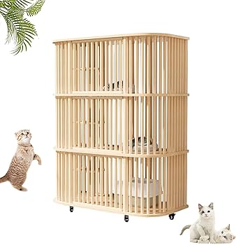 Amazon.co.jp: 猫 ケージ キャットケージ 3段 木製フレーム 猫